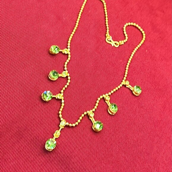 Green Faceted Crystal Necklace on Gold-Tone Round Ball Chain - Picture 15 of 16